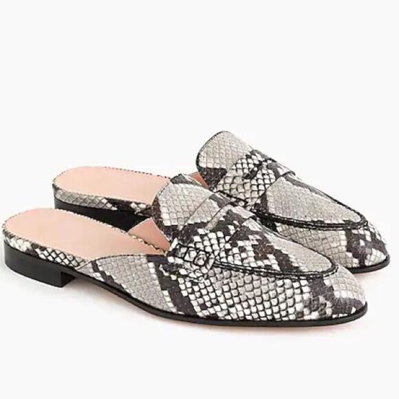 J Crew Academy Penny Loafer Mules in Snake Embossed Leather 6-1/2 EUC - Picture 1 of 7